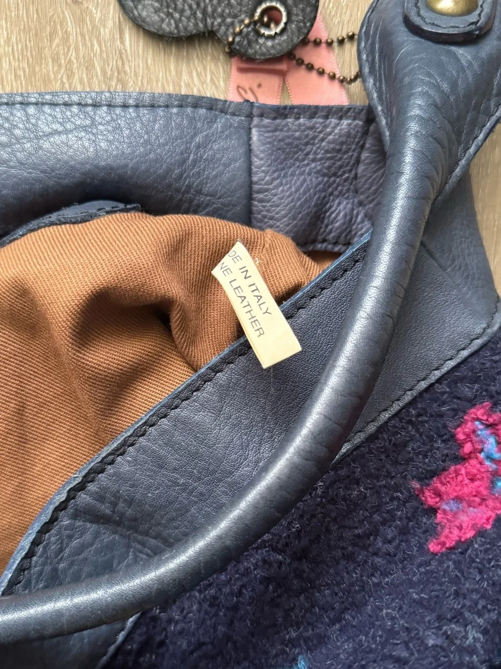 Sofia. C Blue Handbag Hobo Bag Felt Wool & Leather